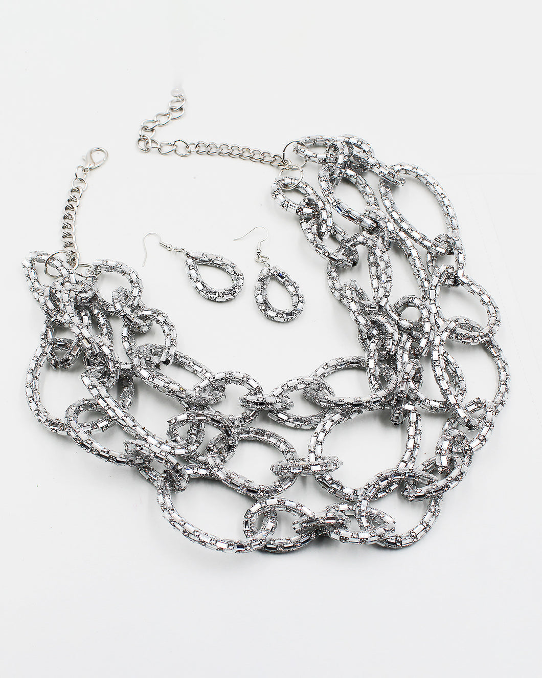 Sparkling Stone Link Chain Necklace Set