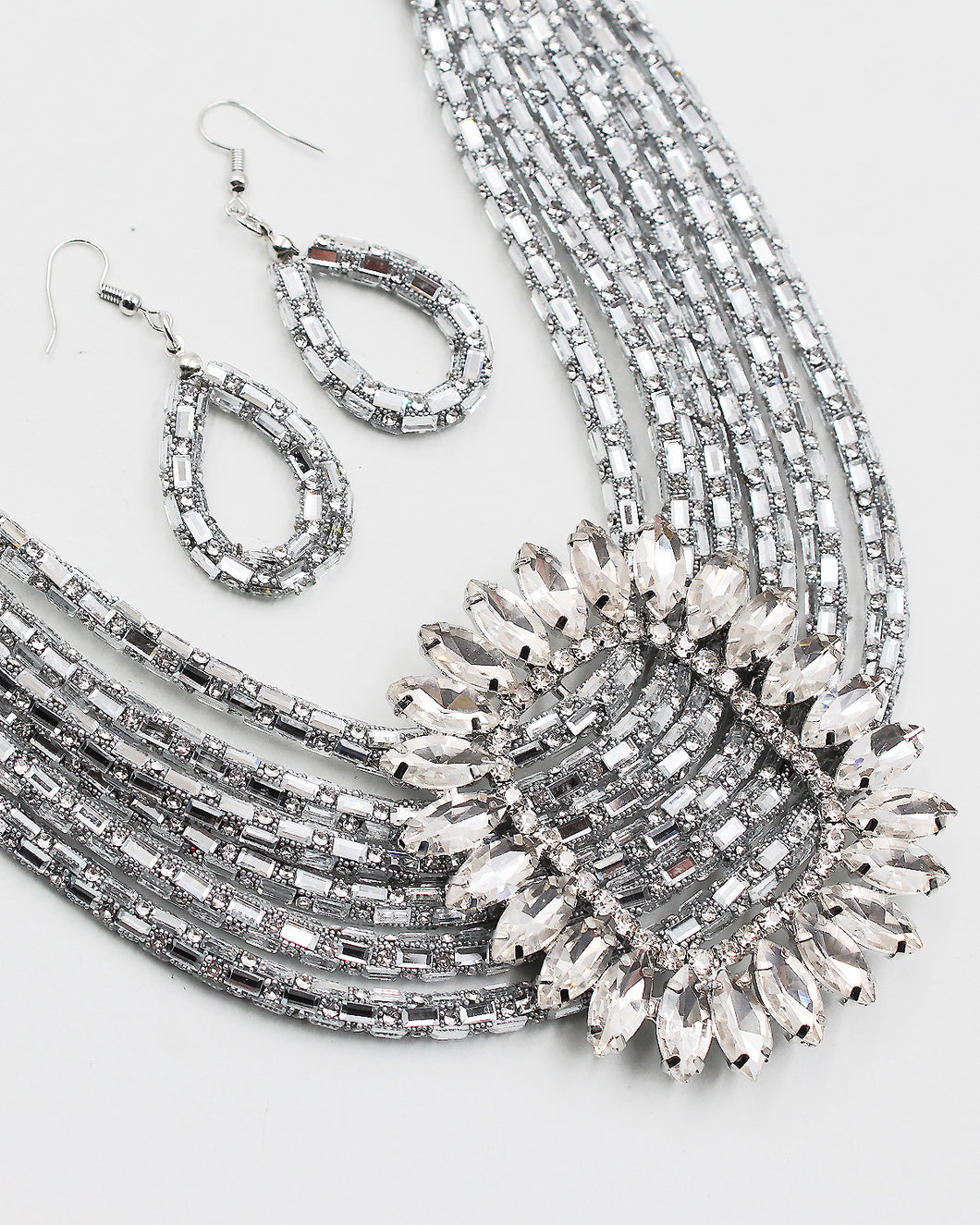 Faceted Square Crystal Center Buckle Necklace Set
