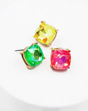 Load image into Gallery viewer, Neon Green Square Stone Stud Earrings
