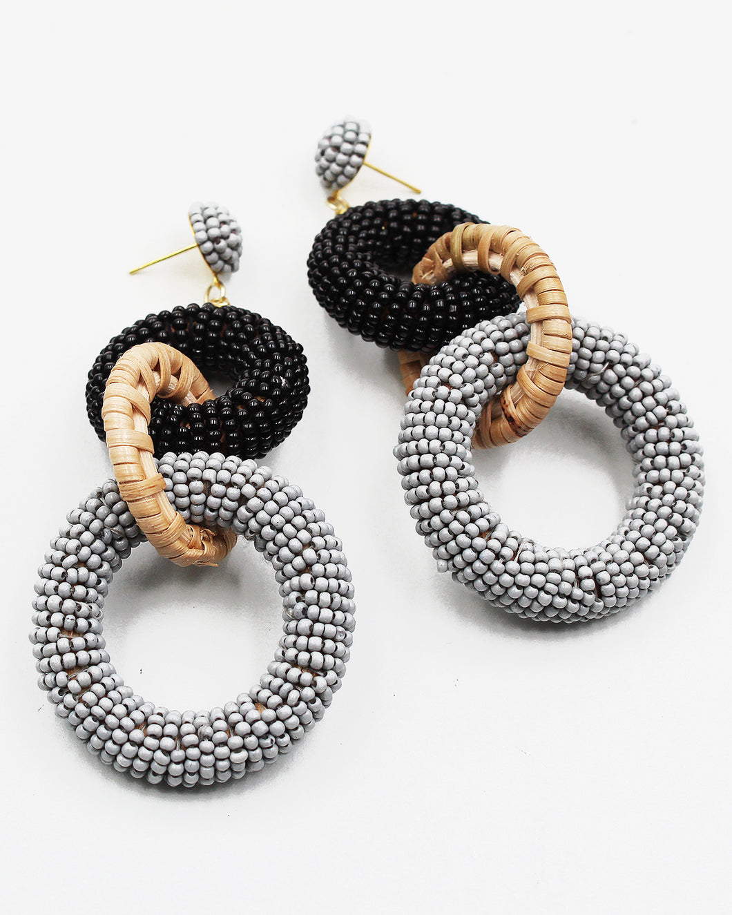 Two Tone Beaded Ring Link Earrings