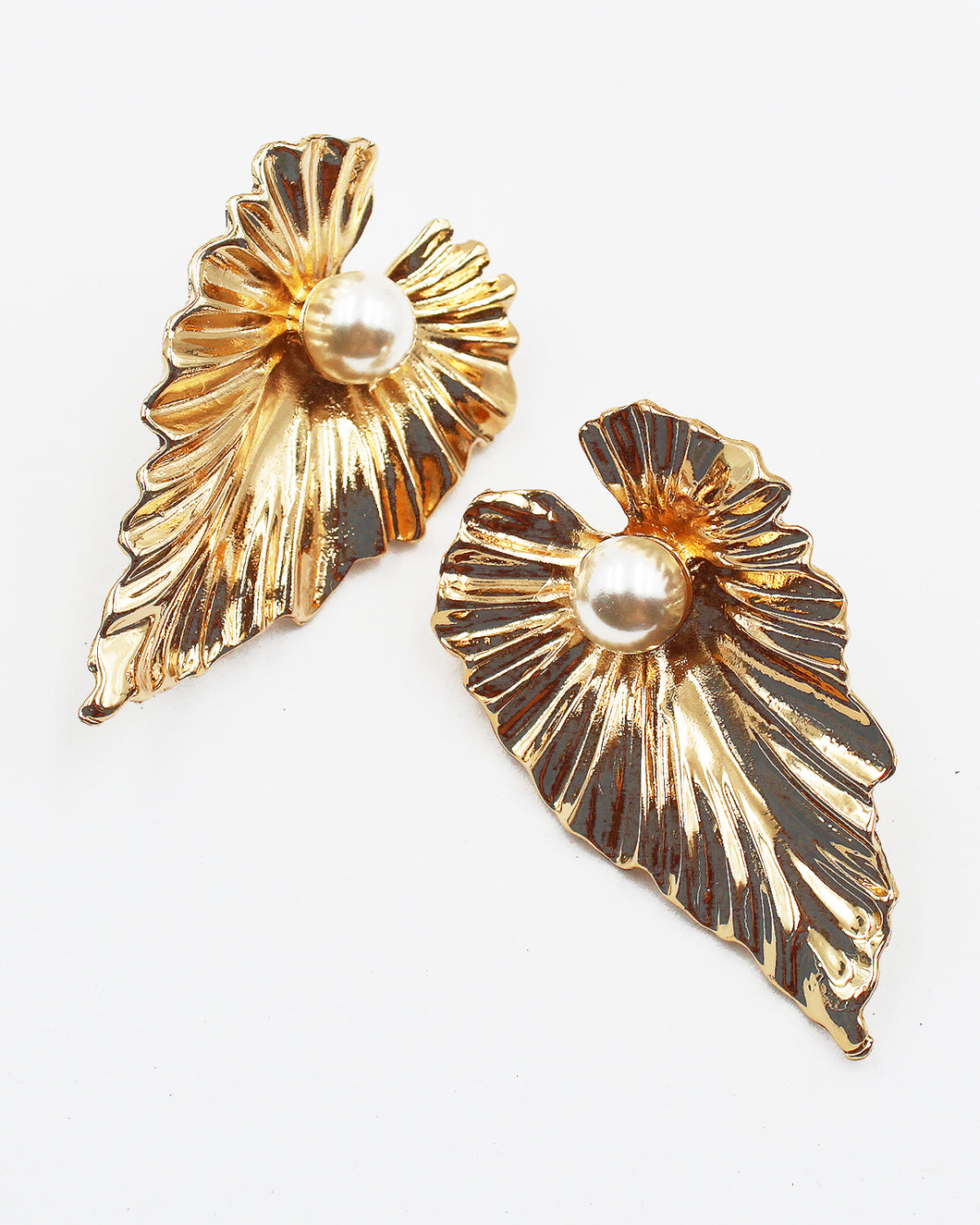 Leaf Earrings with Faux Pearl Center