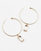 Load image into Gallery viewer, Open End Hoop Earrings with Square Cut Jewel Charm
