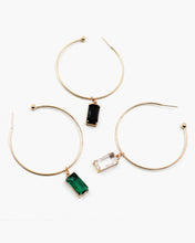 Load image into Gallery viewer, Open End Hoop Earrings with Square Cut Jewel Charm
