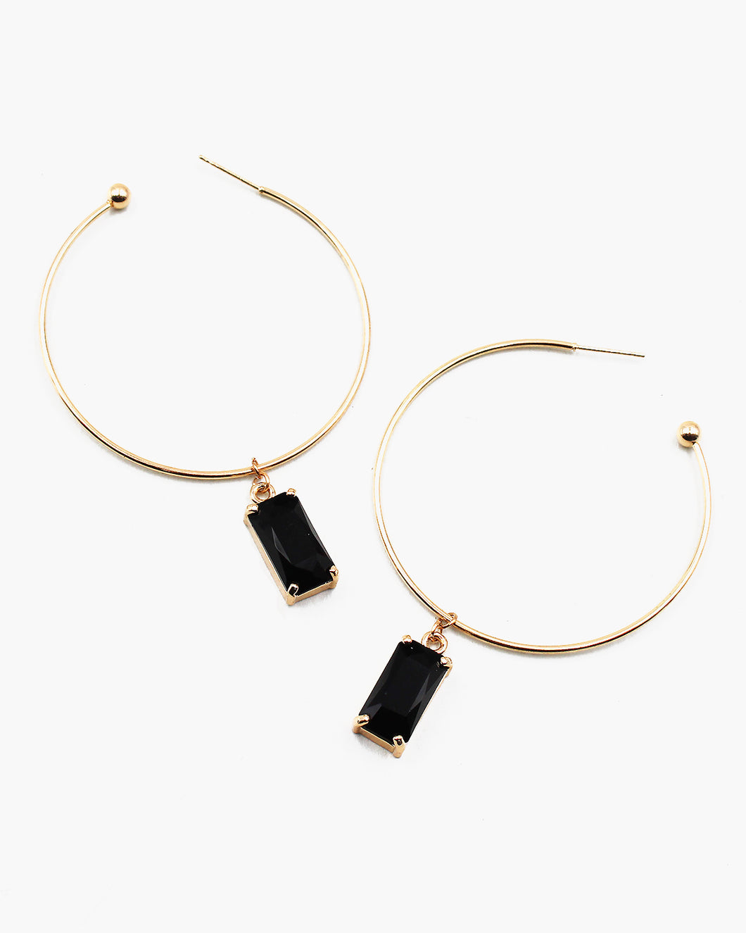 Open End Hoop Earrings with Square Cut Jewel Charm