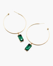 Load image into Gallery viewer, Open End Hoop Earrings with Square Cut Jewel Charm
