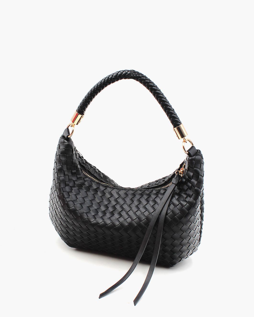 Weaved Leather Baguette Shoulder Bag