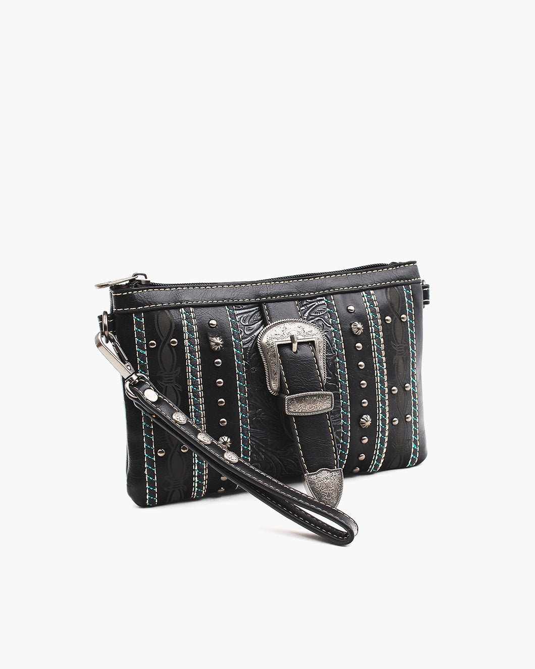 Buckle Floral Embossed Crossbody/Clutch