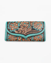 Load image into Gallery viewer, Floral Turquoise Leather Wallet
