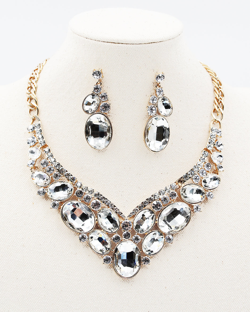 Faceted Jumbo Stone Evening Necklace Set
