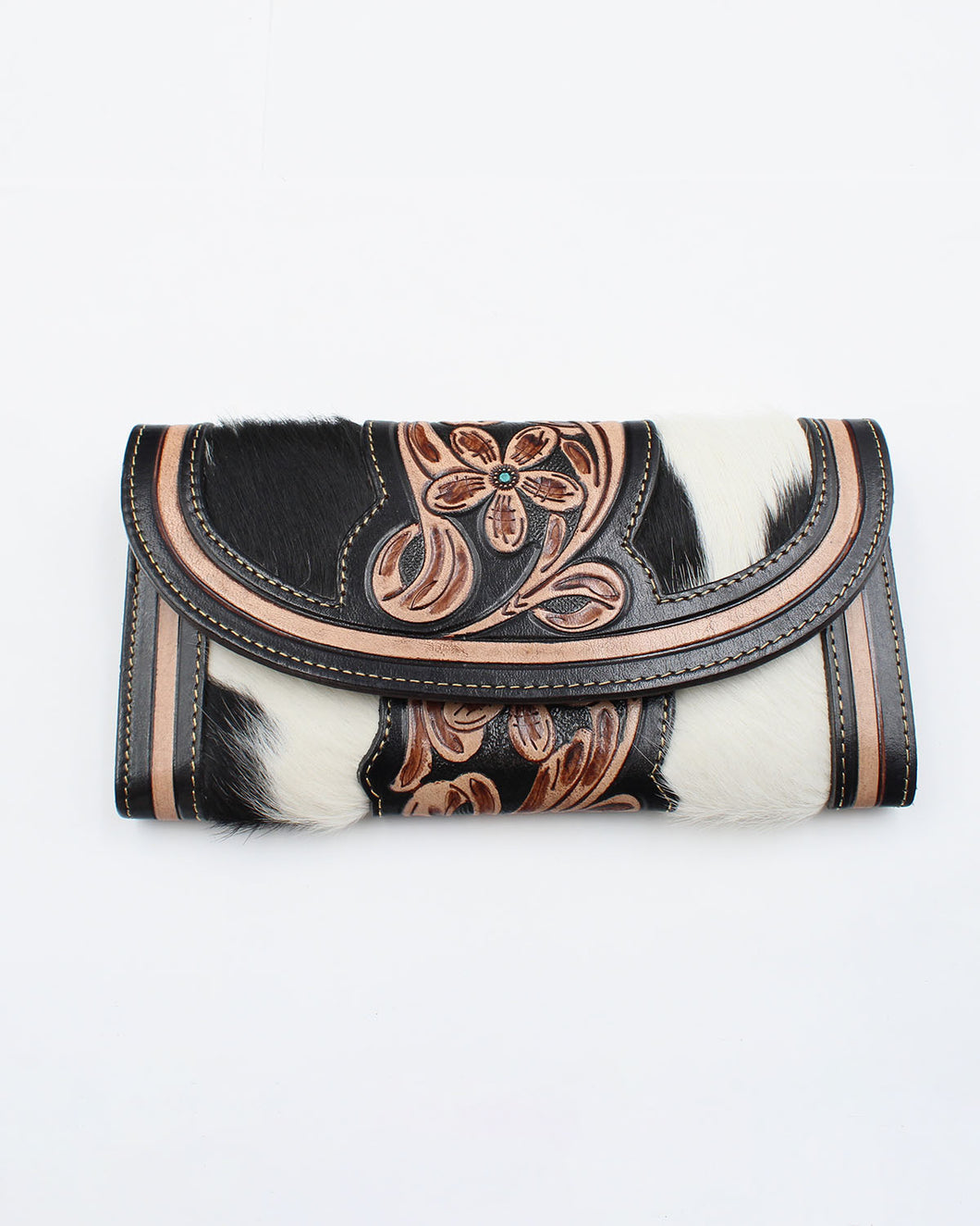 Floral Cow Hide Leather Wallet