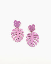 Load image into Gallery viewer, Purple Palm Leaf Earrings
