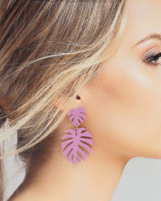 Load image into Gallery viewer, Purple Palm Leaf Earrings
