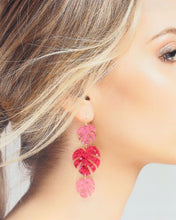 Load image into Gallery viewer, Pink Sparkle Palm Leaf Earrings
