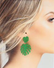 Load image into Gallery viewer, Pink Sparkle Palm Leaf Earrings
