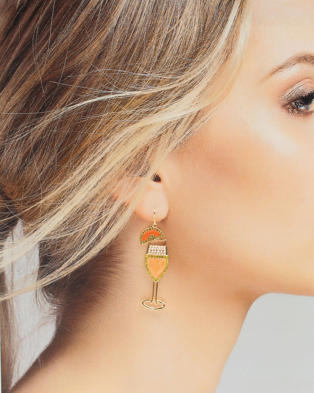 Orange Champagne Glass Earrings