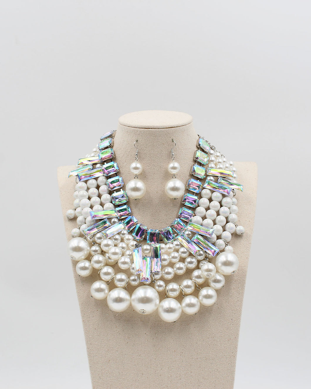 Crystal Rhinestone Pearl Necklace & Earrings