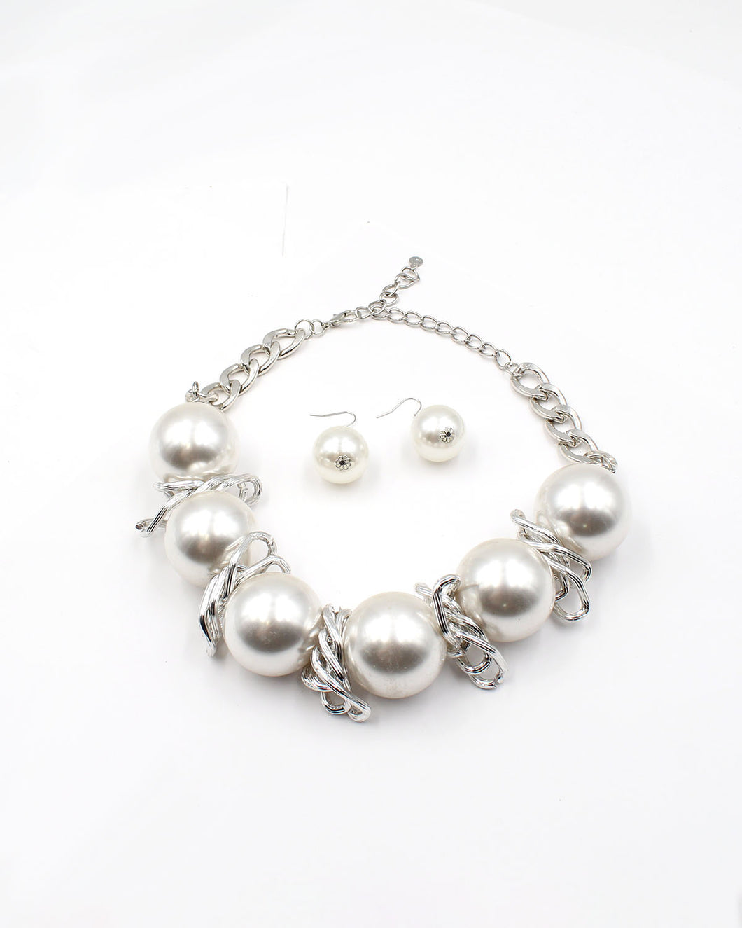 Large Pearl Necklace & Earrings