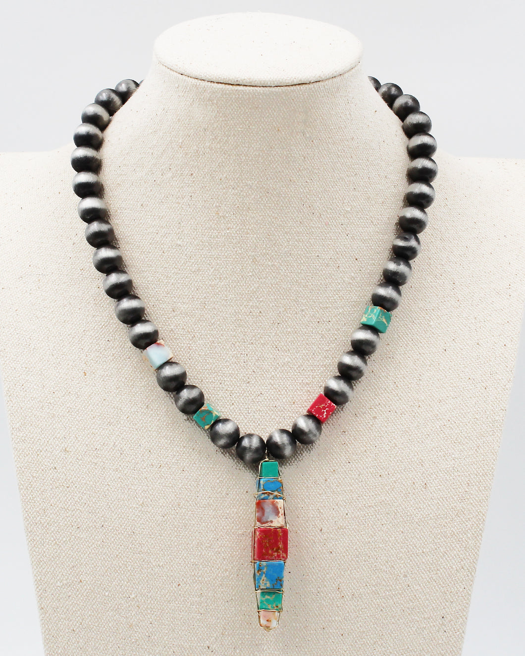 Navajo Pearl Necklace with Square Stones