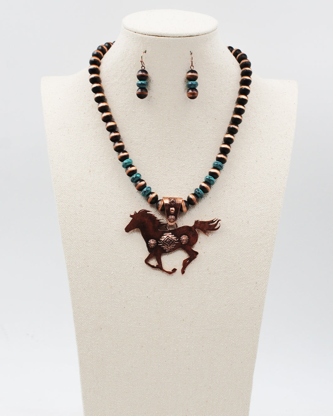 Navajo Pearl Beaded Chain Necklace with Horse Pendant