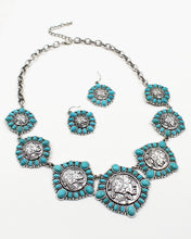 Load image into Gallery viewer, Coin Necklace with Turquoise Stone
