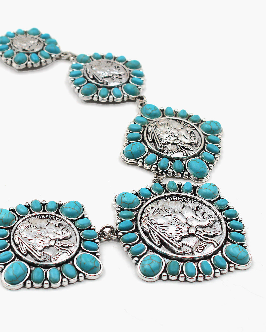 Coin Necklace with Turquoise Stone