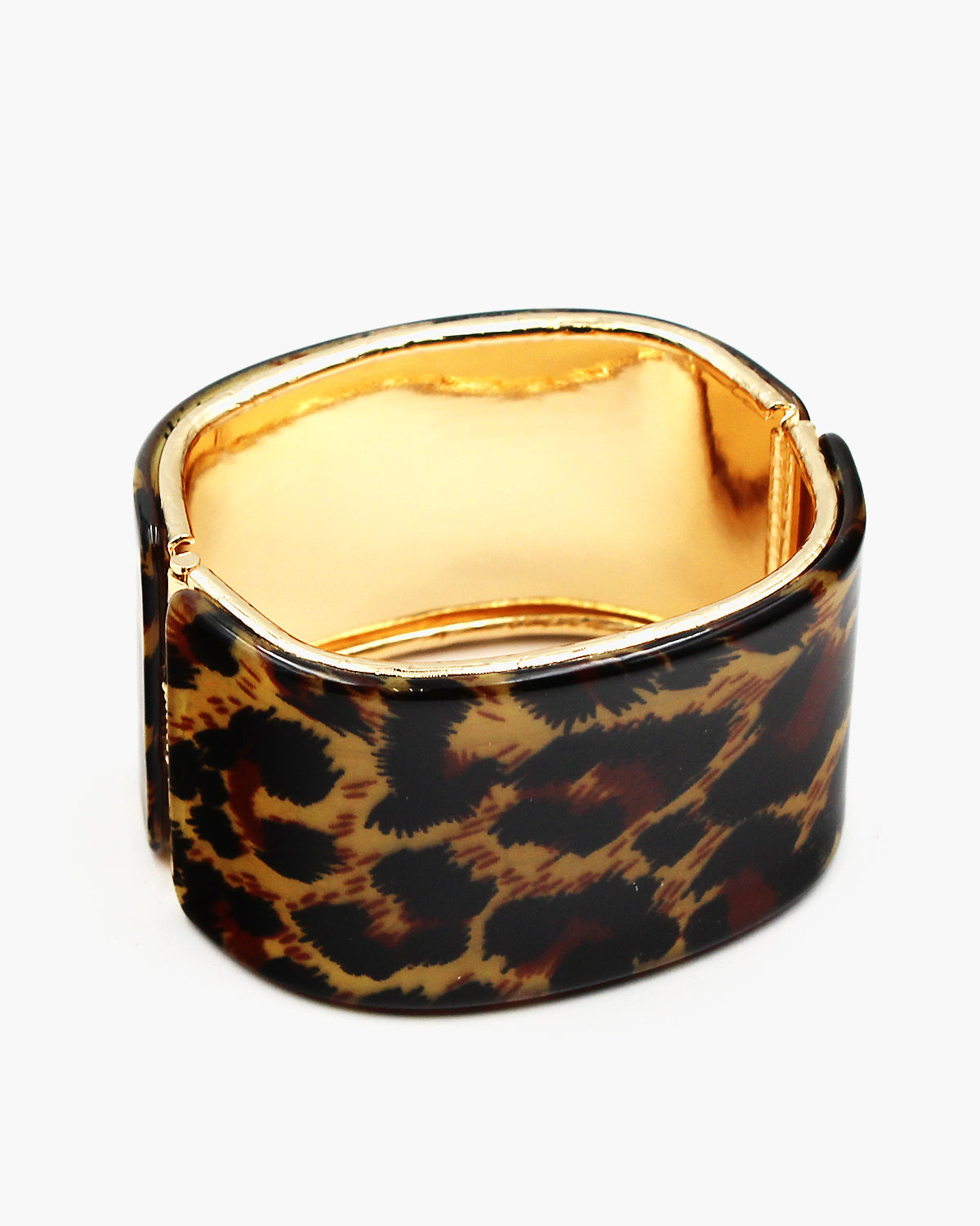 Leopard Print Resin Hinged Bangle Black, image size:1200x1500