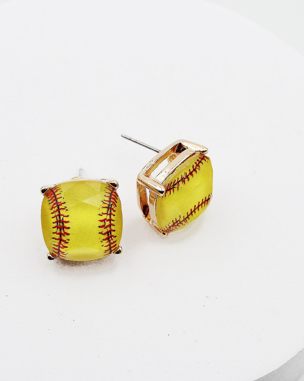 Softball Faceted Square Stud Earrings