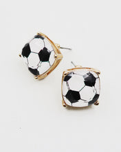 Load image into Gallery viewer, Soccer Faceted Square Stud Earrings
