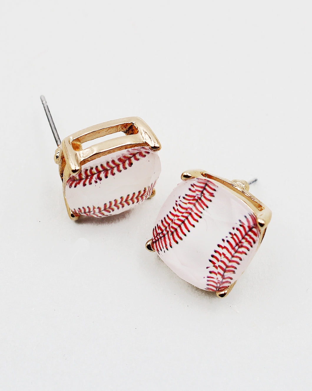 Baseball Faceted Square Stud Earrings