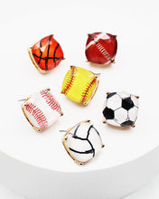 Load image into Gallery viewer, Football Faceted Square Stud Earrings

