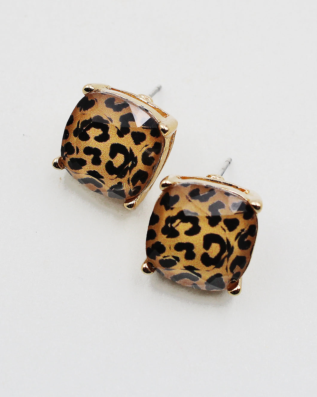 Wild Animal Print Faceted Square Stud Earrings