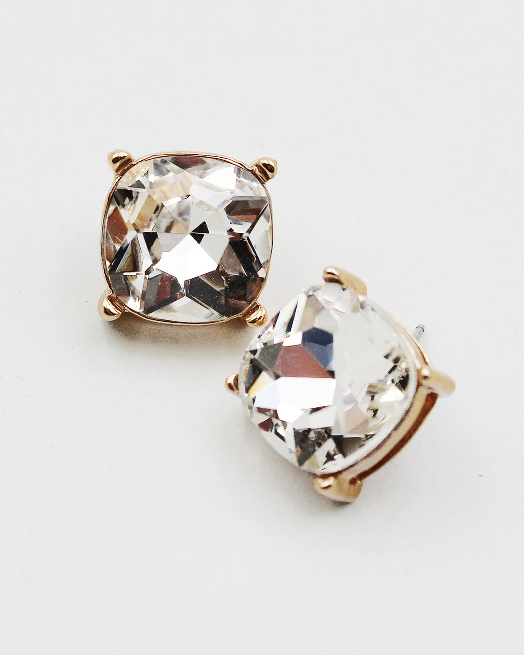 Clear Faceted Square Stone Stud Earrings