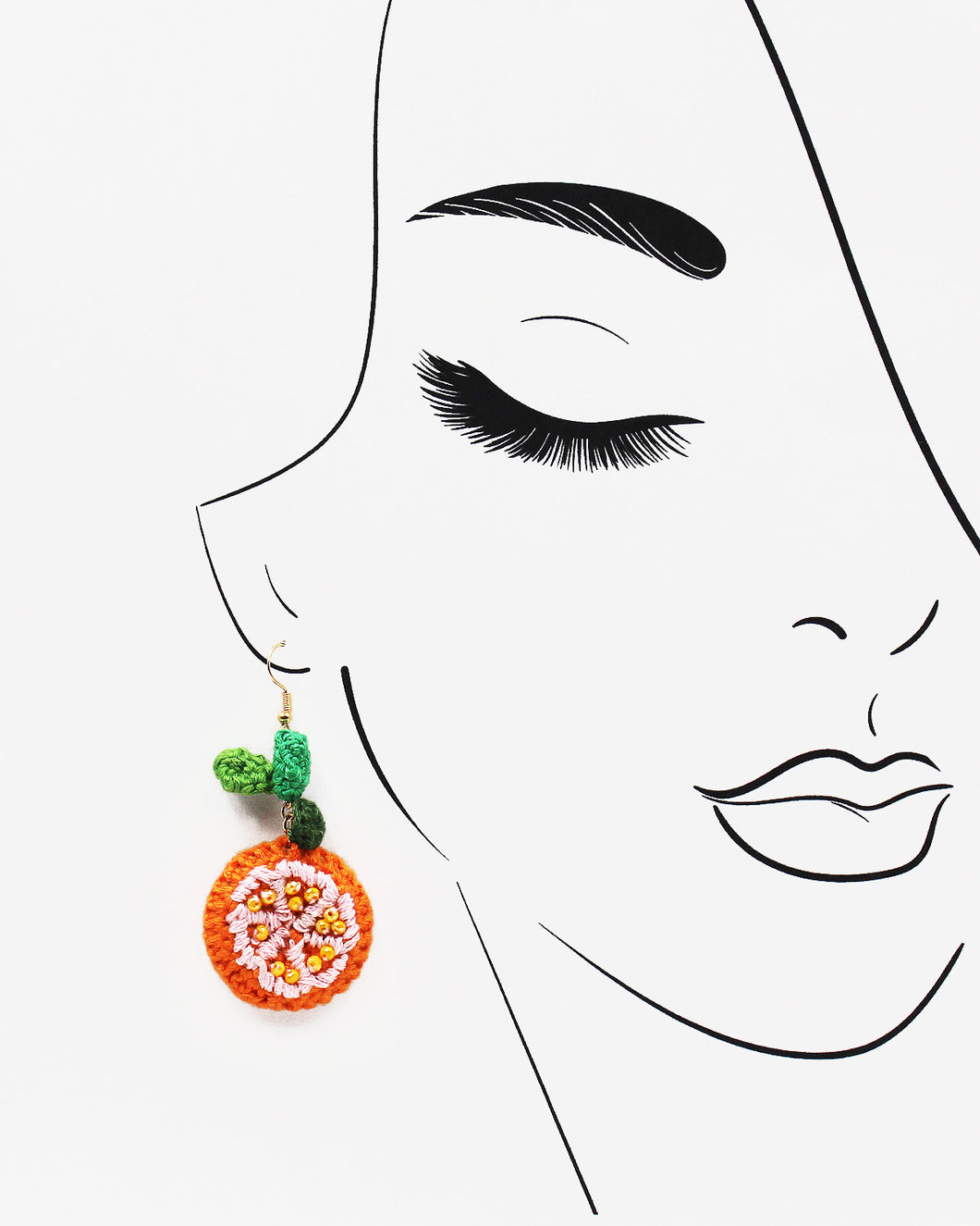Hand Knitted Orange Earrings