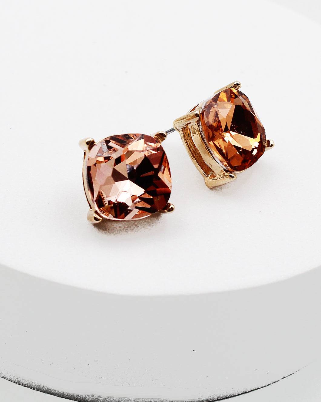 Champagne Faceted Square Stone Stud Earrings