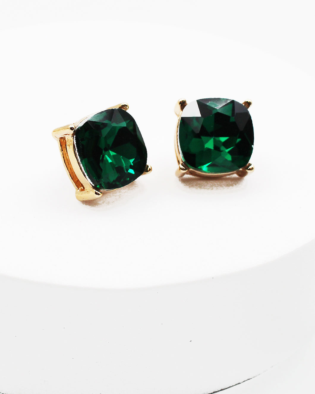 Emerald Faceted Square Stone Stud Earrings