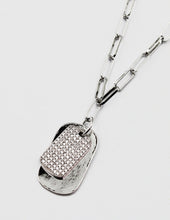 Load image into Gallery viewer, Pave CZ Stone Military Tag Pendant Necklace
