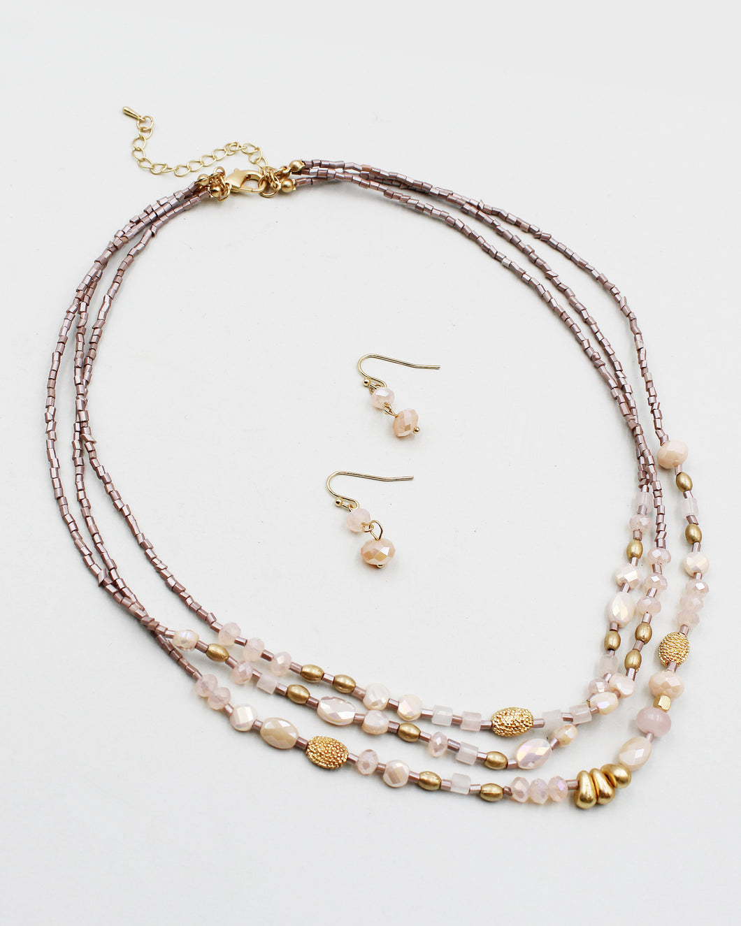 Gold & Crystal Beaded Necklace Set