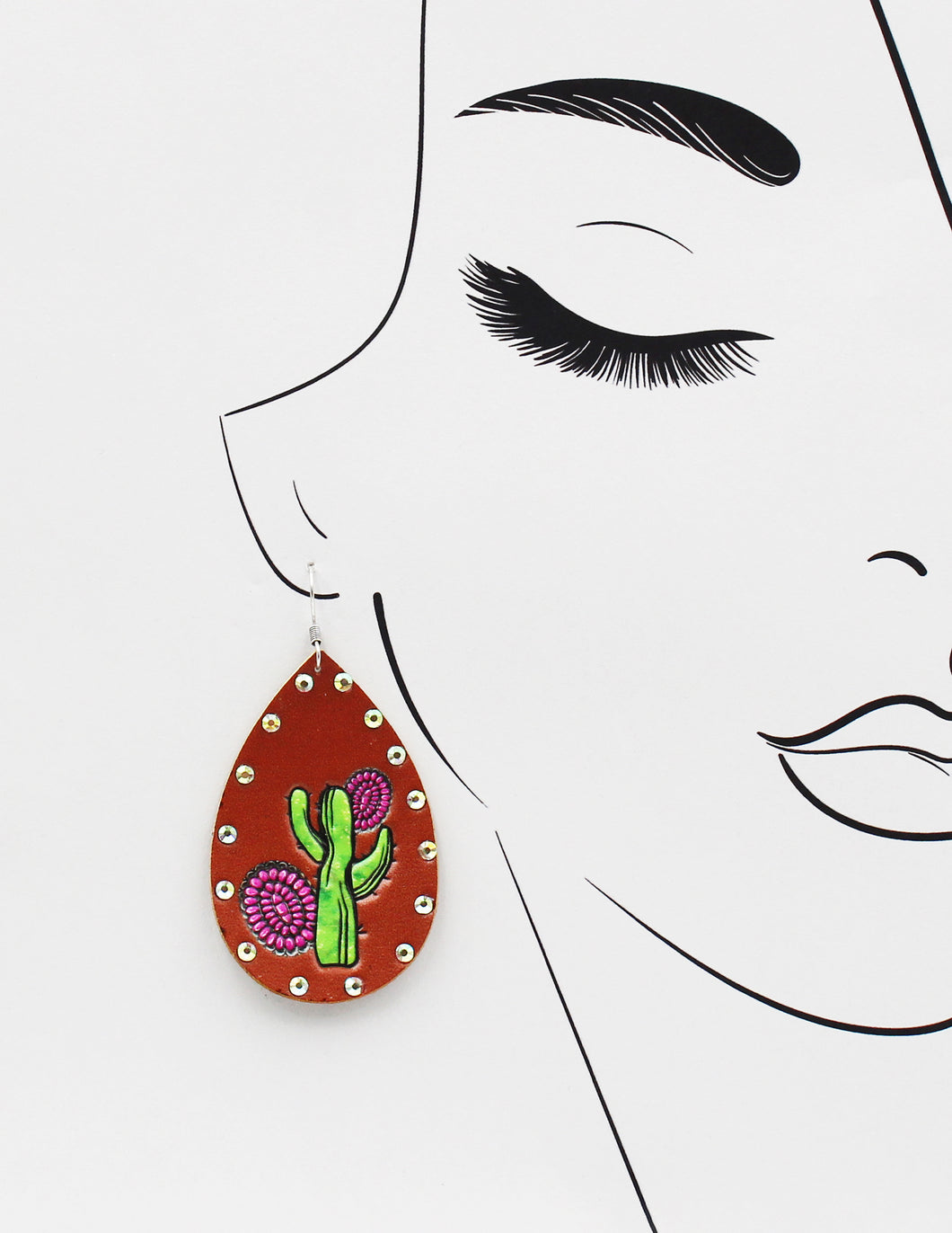 Cactus Stamp Leather Earrings