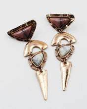 Load image into Gallery viewer, Art Deco Textured Metal &amp; Stone Earrings
