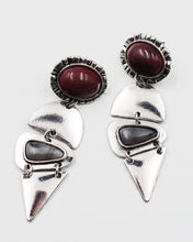 Load image into Gallery viewer, Art Deco Textured Metal &amp; Stone Earrings
