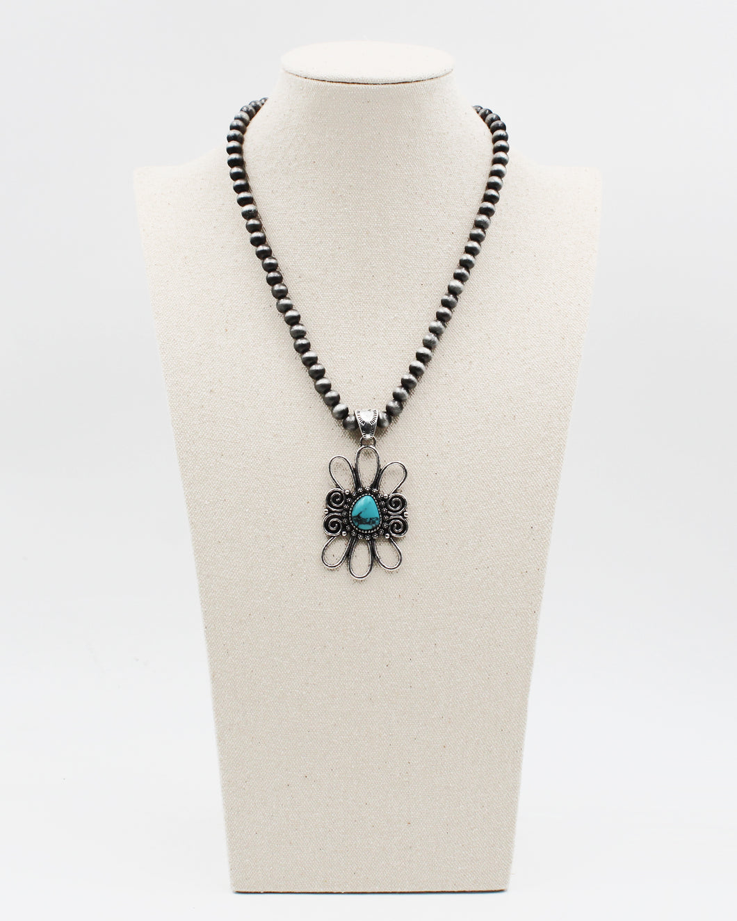 Southwestern Pendant Necklace with Metal Beads