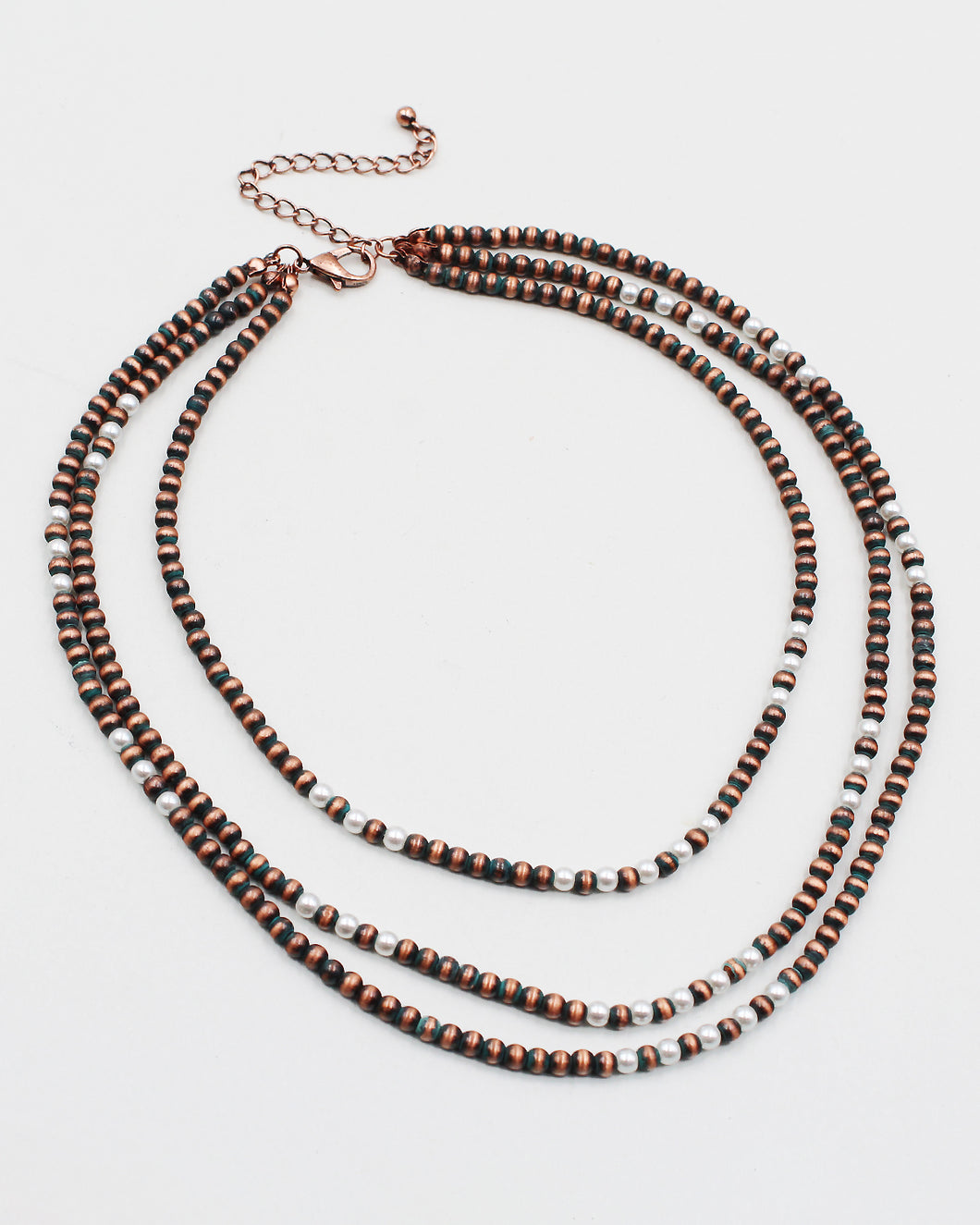 Triple Layered Tiny Pearl & Metal Beaded Necklace