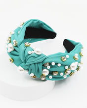 Load image into Gallery viewer, Jeweled Knotted Fabric Headband
