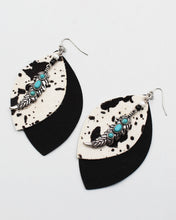 Load image into Gallery viewer, Cow Hide Leather Earrings with Metal Feather
