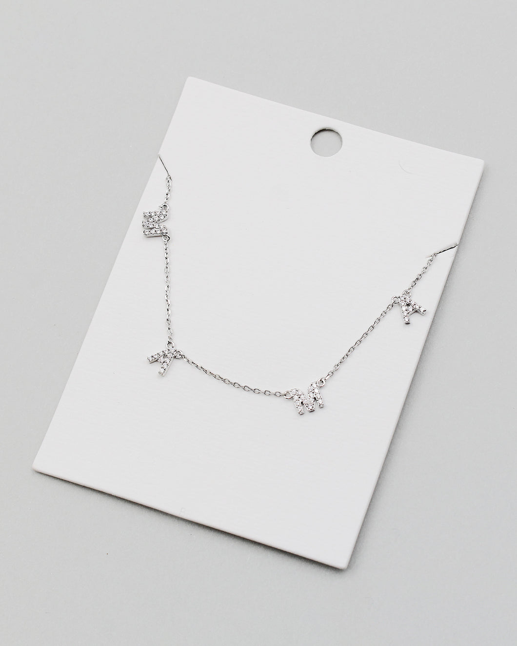 MAMA CZ Stone Letter Charm Delicate Chain Pendant Necklace