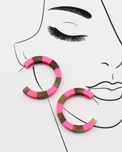Load image into Gallery viewer, Wood &amp; Acrylic Block Open Hoop Earrings
