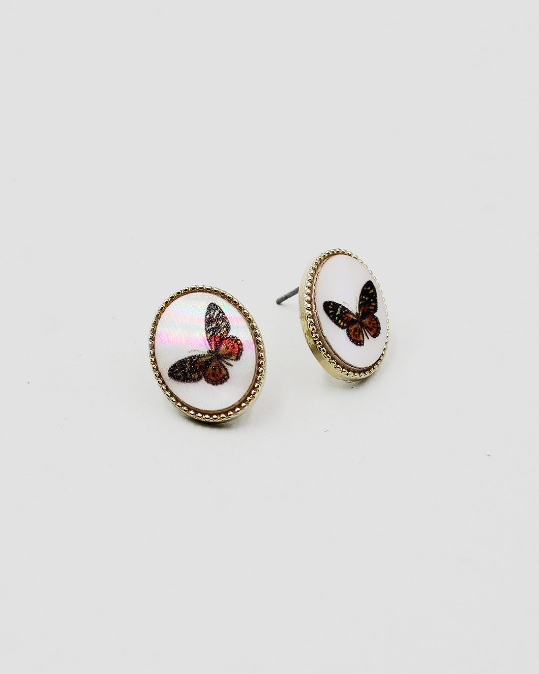 Butterfly Print Pearl Stud Earrings