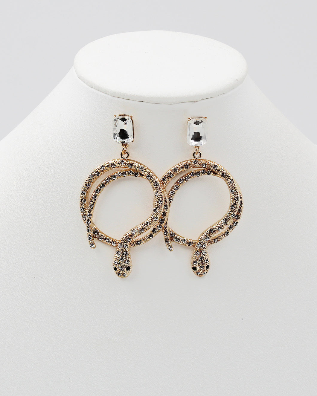 Golden Snake Earrings with Clear Stones
