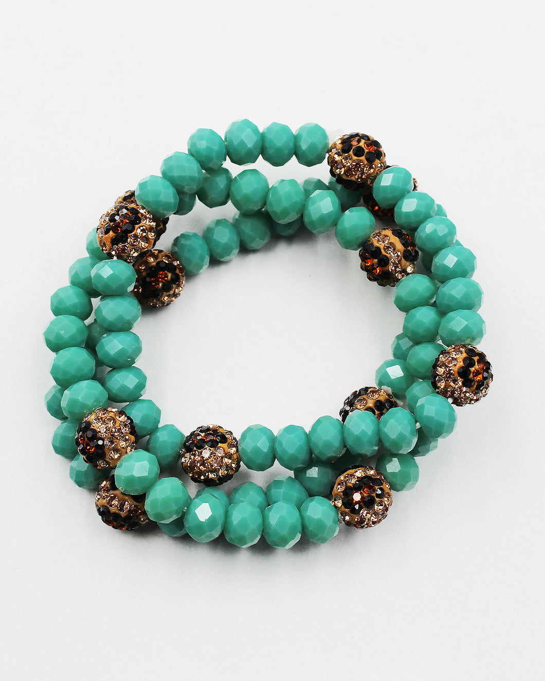 Triple Layered Crystal Beaded Bracelet Set with Leopard Accent