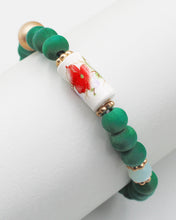 Load image into Gallery viewer, Wood Beaded Bracelet with Ceramic Accent

